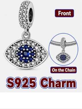 S925 Sterling Silver Blue White Evil Eye Pendant Charm Necklace Protect Bracelet